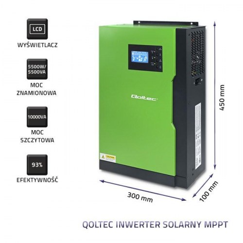 Solcelle inverter hybrid Qoltec 5,5 kW off‑grid, 100 A, 48 V, MPPT, sinus