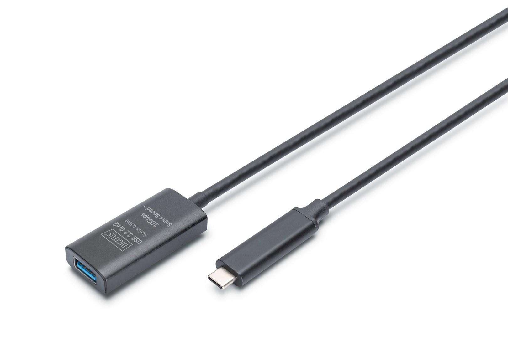 USB forlængerkabel 5 m – DIGITUS Active USB 3.2 Gen 2, USB‑C til USB‑A billede
