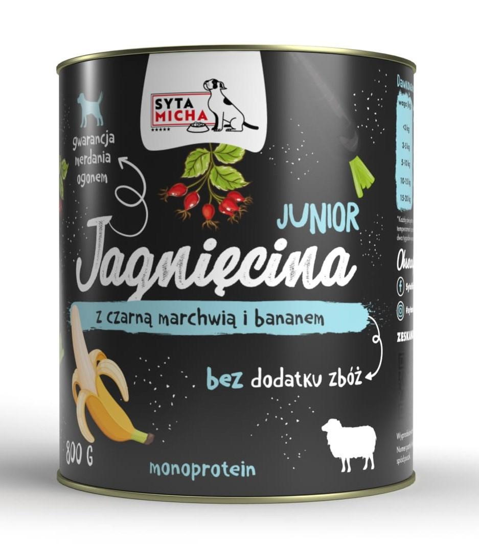 Hundefoder vådfoder – SYTA MICHA Junior lam med sort gulerod og banan 800 g