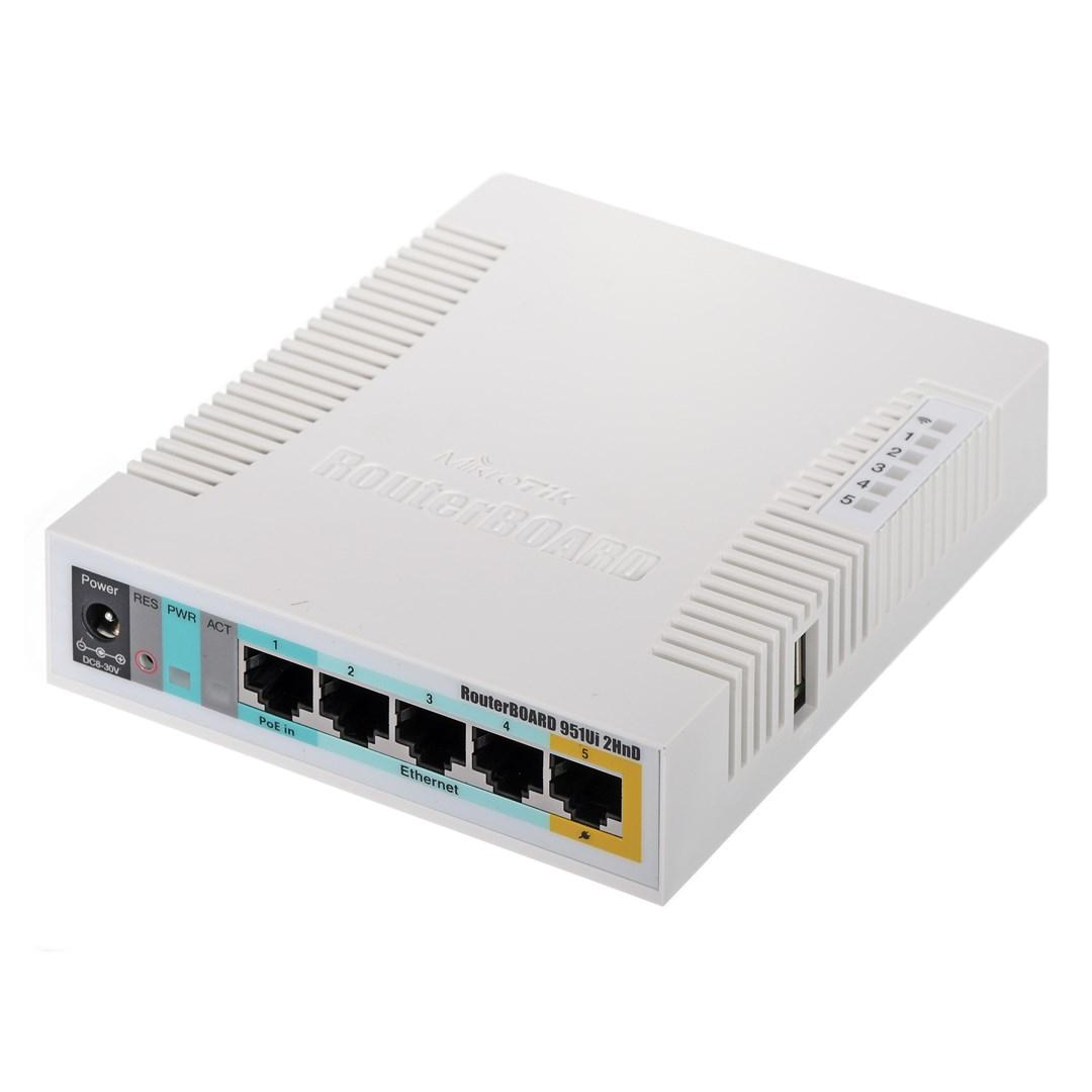 Router trådløs 2,4 GHz MikroTik RB951Ui-2HnD med PoE - hvid billede