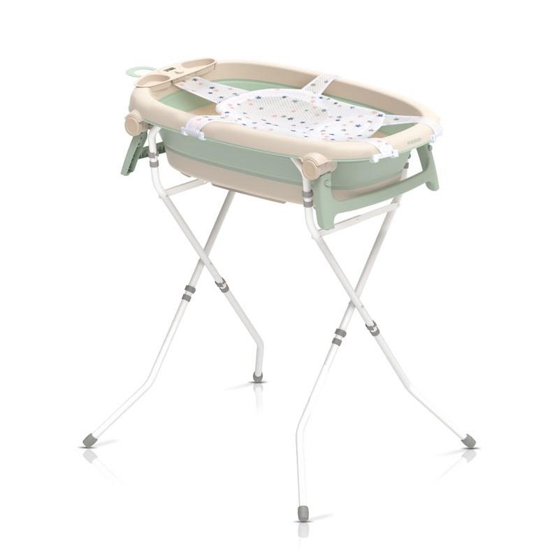 Babybadekar med stativ – neno Lucy Stand, sammenklappeligt, hvid/mint/beige