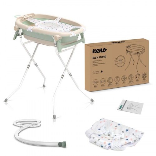 Babybadekar med stativ – neno Lucy Stand, sammenklappeligt, hvid/mint/beige