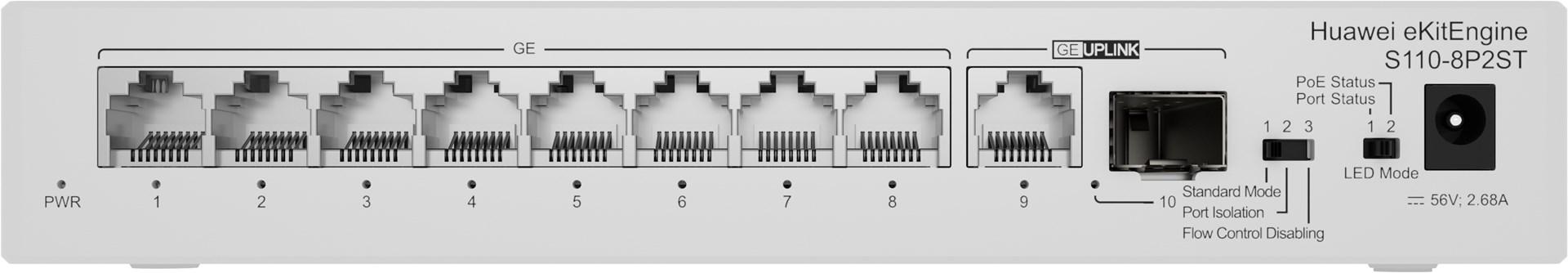 Netværksswitch Huawei eKit S110-8P2ST - 8x Gigabit PoE, 1x SFP, unmanaged, grå billede