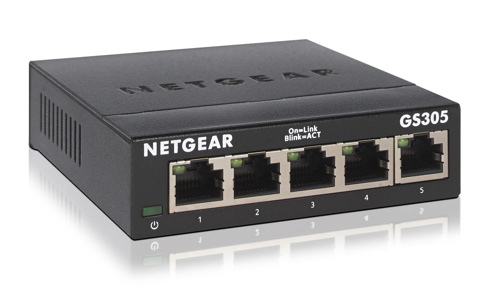 Netværksswitch NETGEAR GS305 - 5-port Gigabit, unmanaged, sort billede