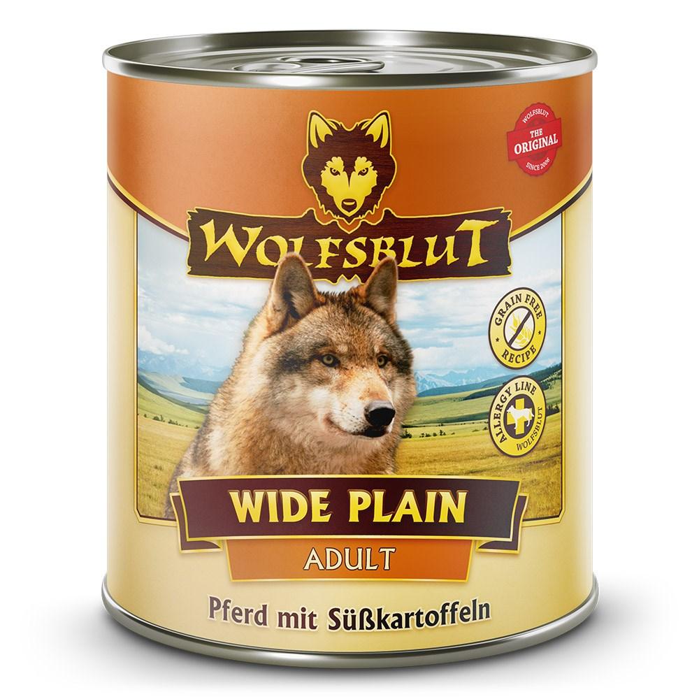 Hundefoder vådfoder WOLFSBLUT Wide Plain – hest & søde kartofler 800 g