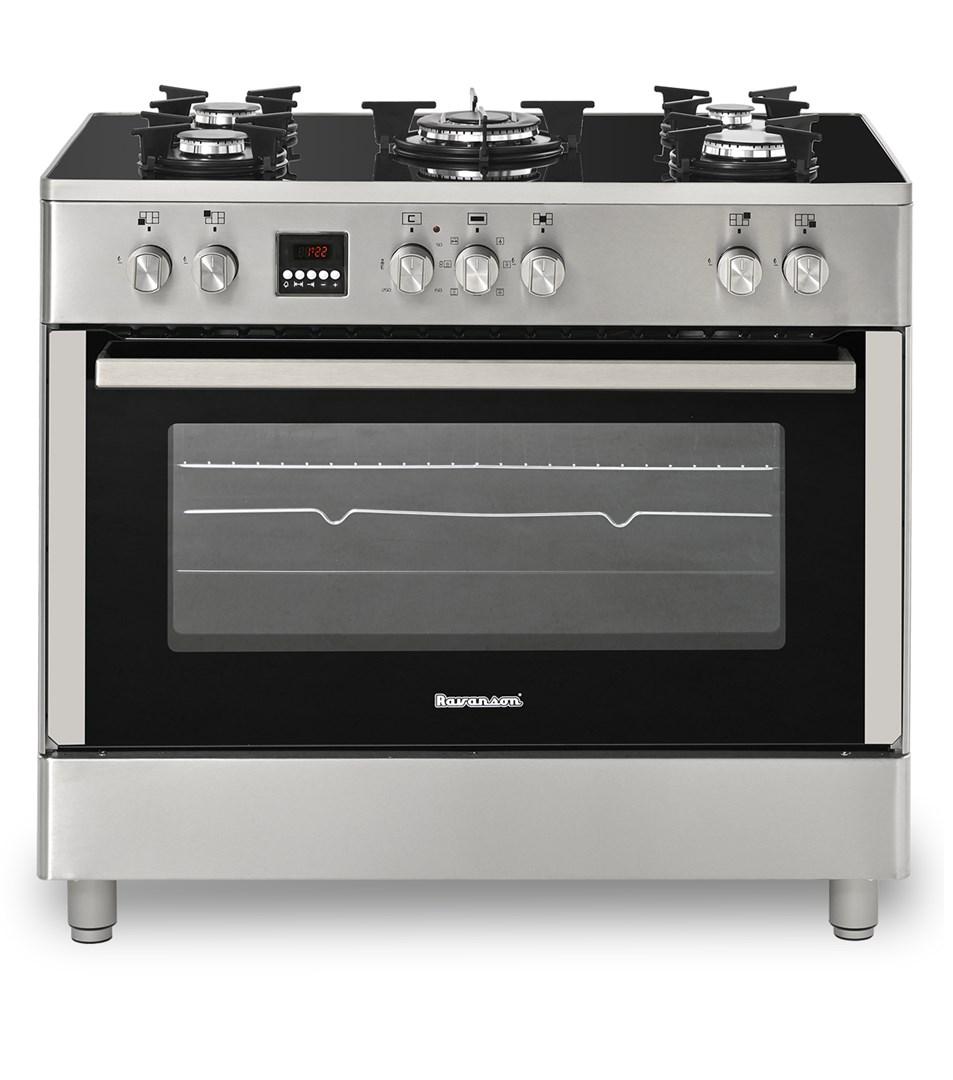 Gaskomfur med elovn 90 cm - Ravanson KWGE-K90 Glass Inox