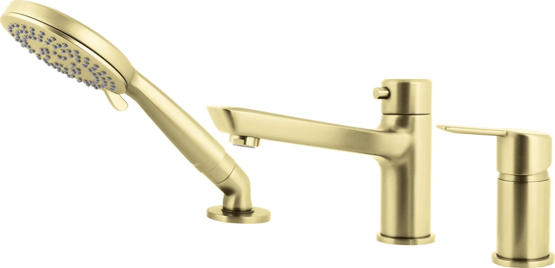 Badekarsarmatur 3-huls - deante, med håndbruser, messinglook