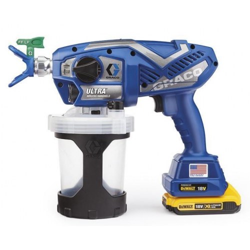 Sprøjtepistol airless Graco Ultra – håndholdt, inkl. 2 x 18 V DeWalt 2,0 Ah batterier, lader og taske