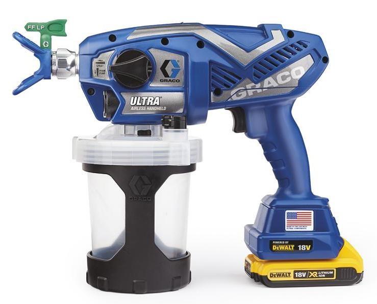 Sprøjtepistol airless Graco Ultra – håndholdt, inkl. 2 x 18 V DeWalt 2,0 Ah batterier, lader og taske