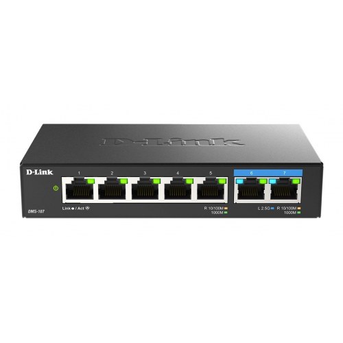 Netværksswitch D-Link 7‑port Multi‑Gigabit (uadministreret)