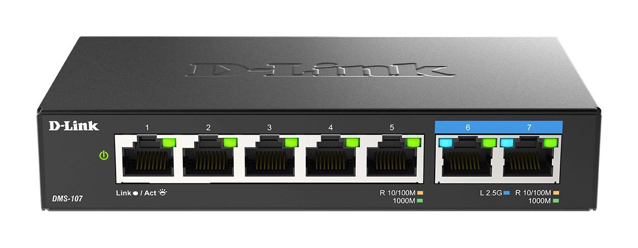 Netværksswitch D-Link 7‑port Multi‑Gigabit (uadministreret)