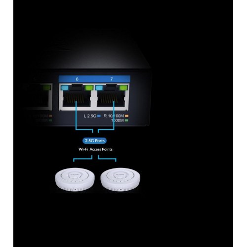Netværksswitch D-Link 7‑port Multi‑Gigabit (uadministreret)
