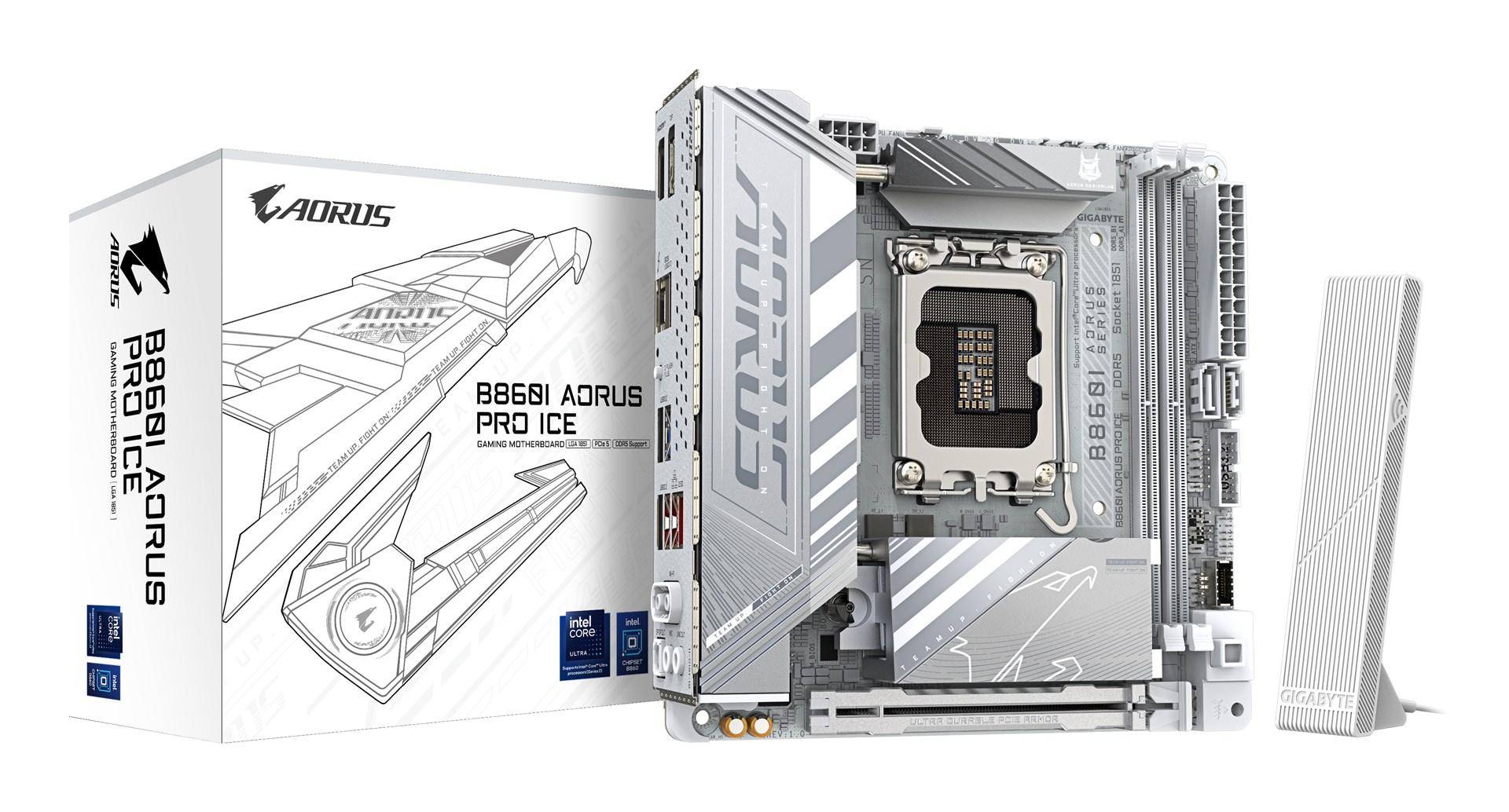 Bundkort Gigabyte B860I AORUS PRO ICE - mini‑ITX, Intel LGA 1851, DDR5 9.200 MHz, Wi‑Fi 7, Thunderbolt 4 billede