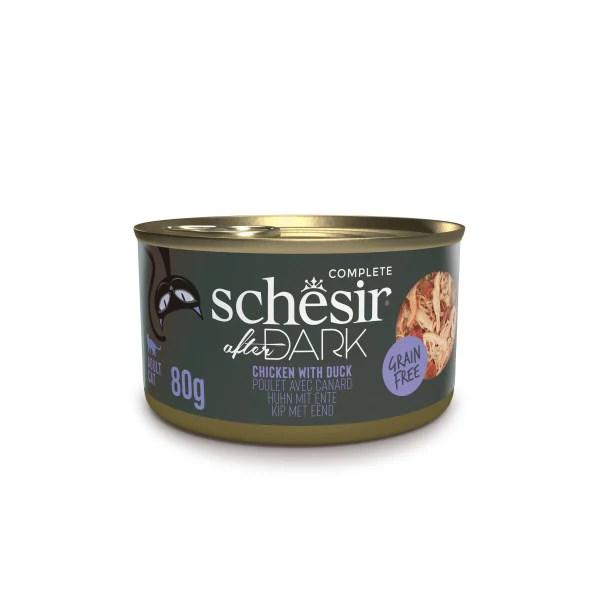 Vådfoder til kat – Schesir After Dark kyllingefilet med and i bouillon 80 g
