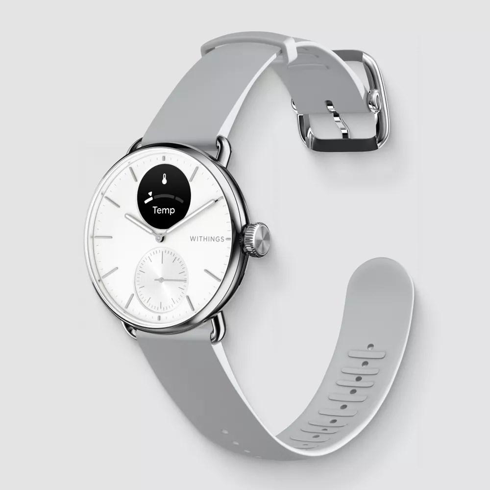 Smartwatch Withings ScanWatch 2, 38 mm hybrid, OLED 0,63", rustfrit stål, hvid rem billede