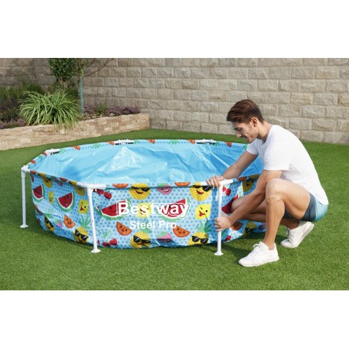Havebassin med solskærm – Bestway Steel Pro 2,44 m x 51 cm, orange/gul
