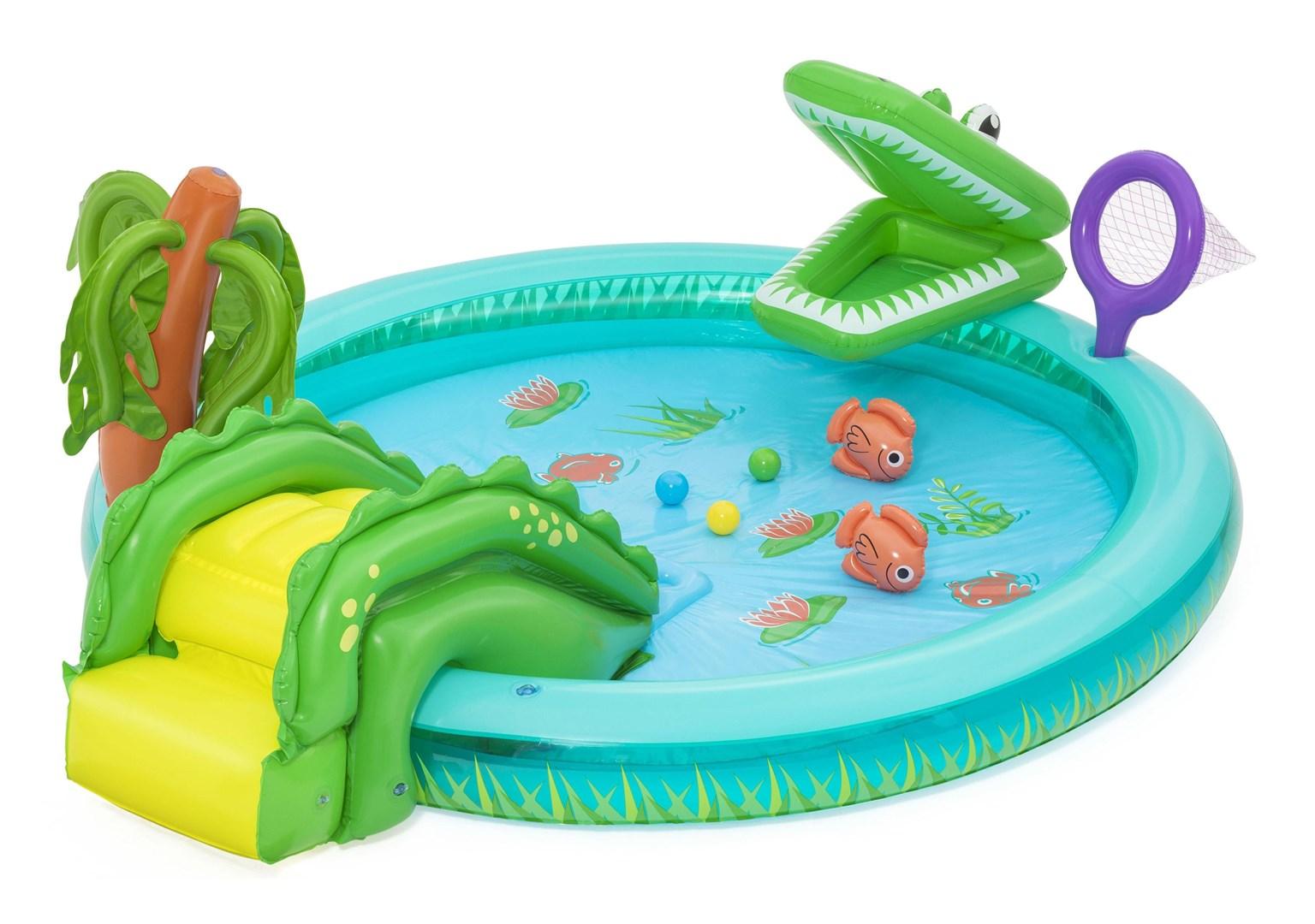 Oppustelig pool til børn - Bestway Crocodile Cove vandlegecenter 2,24 × 1,81 × 0,72 m billede
