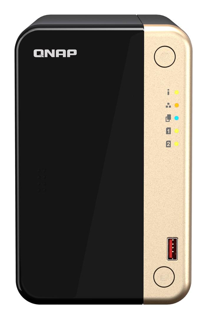 NAS server QNAP TS-264 Tower, Intel Celeron N5095, 8 GB RAM, 0 TB, QTS - sort/guld billede