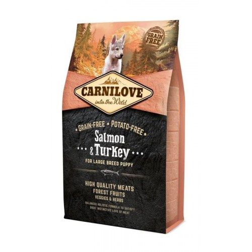 Hundefoder tørfoder - CARNILOVE hvalp laks & kalkun, store racer, 4 kg