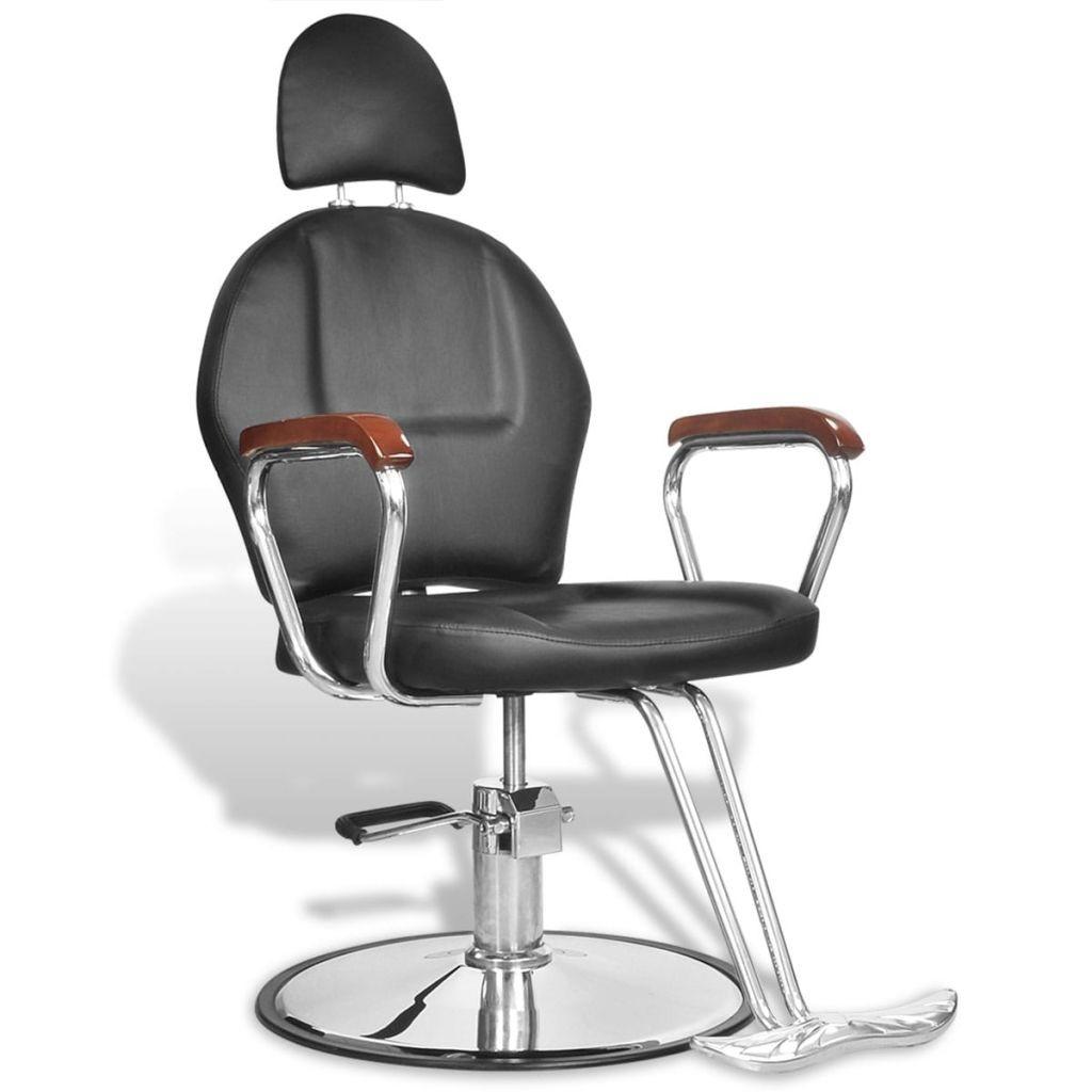 Professionel barberstol med hovedstøtte i sort kunstlæder