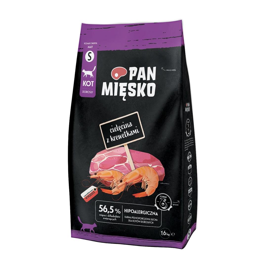 Kattemad tørfoder PAN MIĘSKO kalvekød med rejer S – 1,6 kg