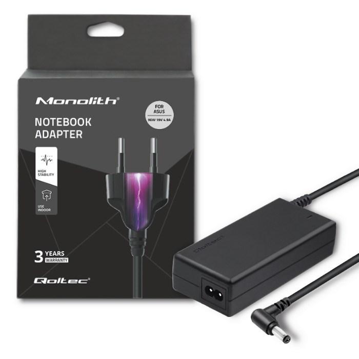 Strømforsyning til bærbar Qoltec for ASUS - 90 W, 19 V, 4,9 A, 5,5×2,5 mm + netkabel billede