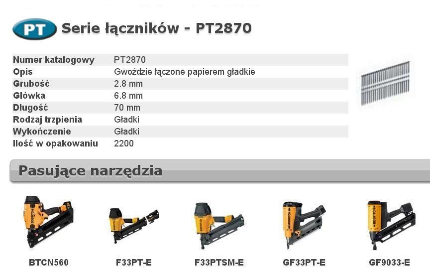 Søm til sømpistol Bostitch PT 33°, 2,8 × 70 mm - 2.200 stk.