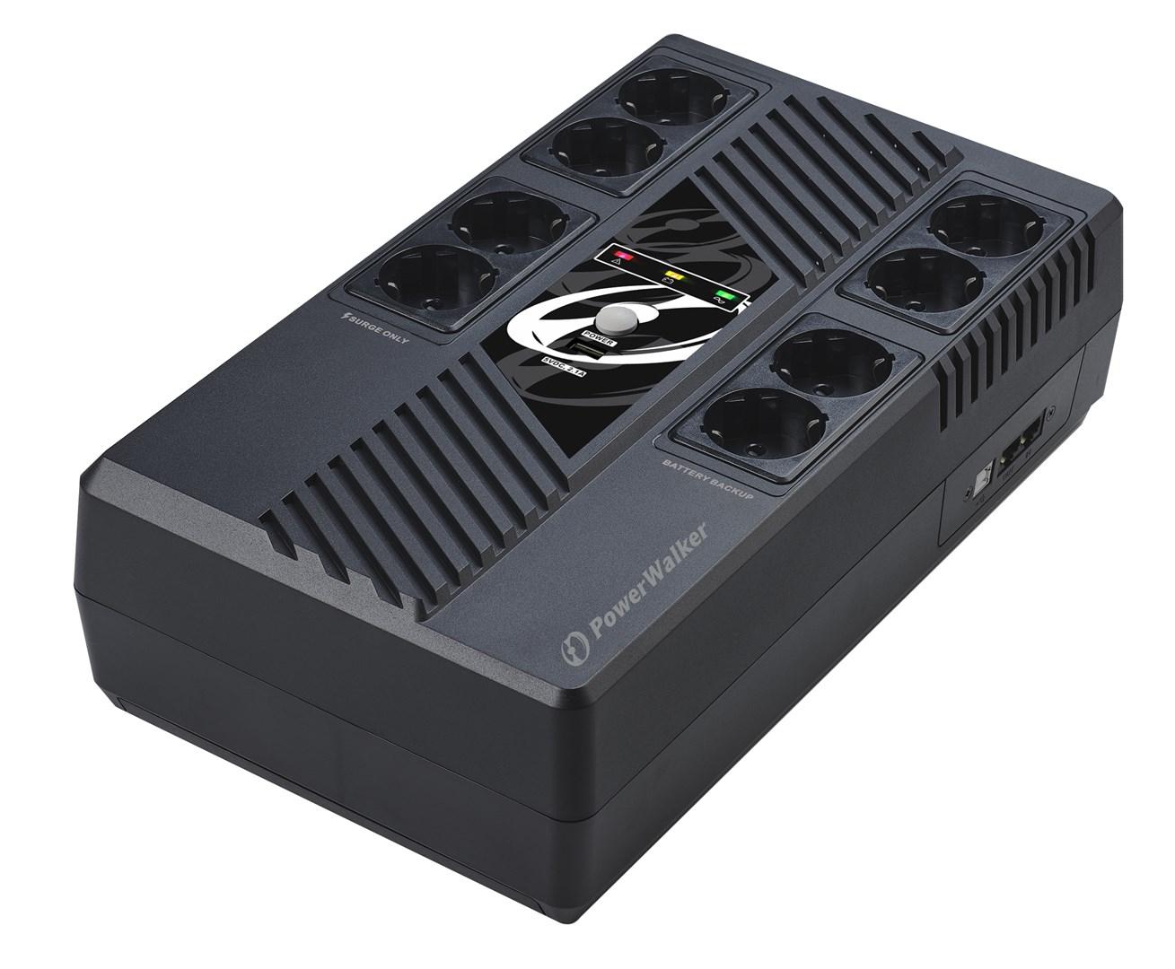 UPS strømforsyning PowerWalker VI 600 MS FR – Line-Interactive, 0,6 kVA, 360 W, 8 udtag (Type E)