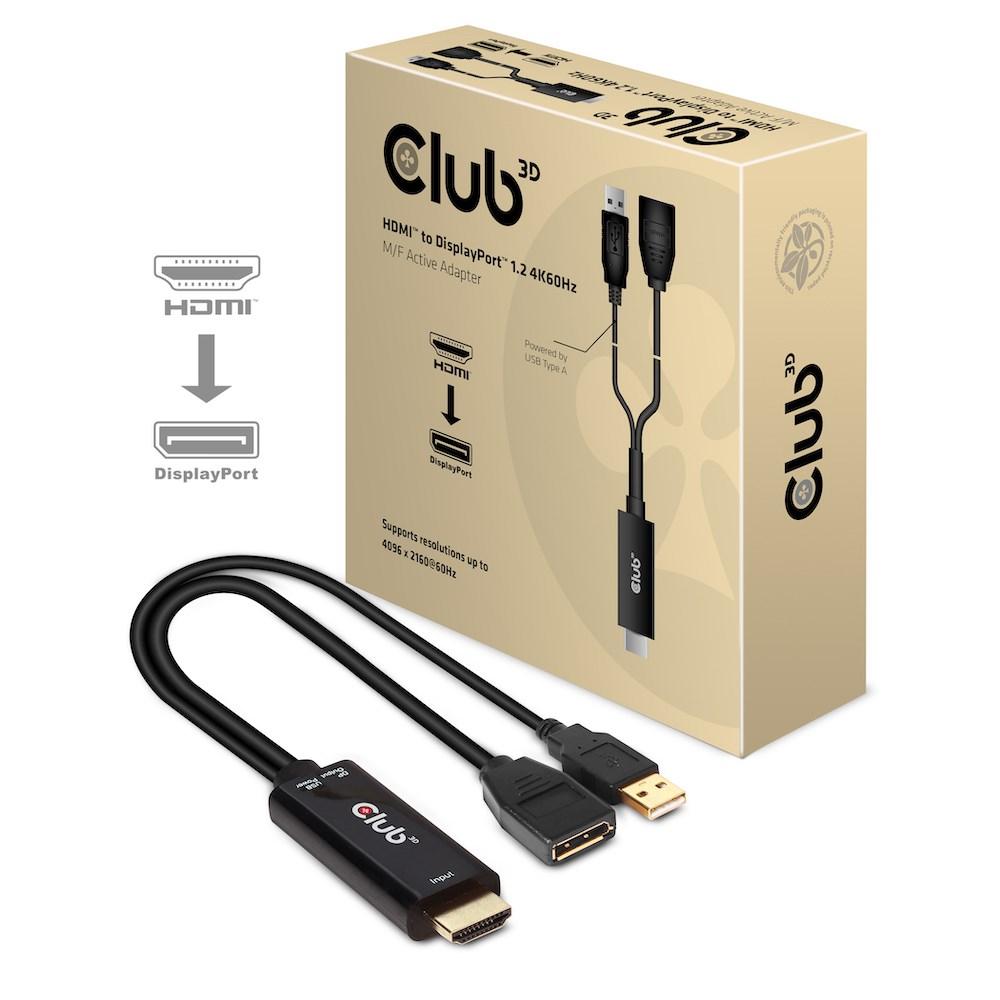 HDMI til DisplayPort adapter 4K60 Hz - Club 3D, aktiv, M/F, sort billede