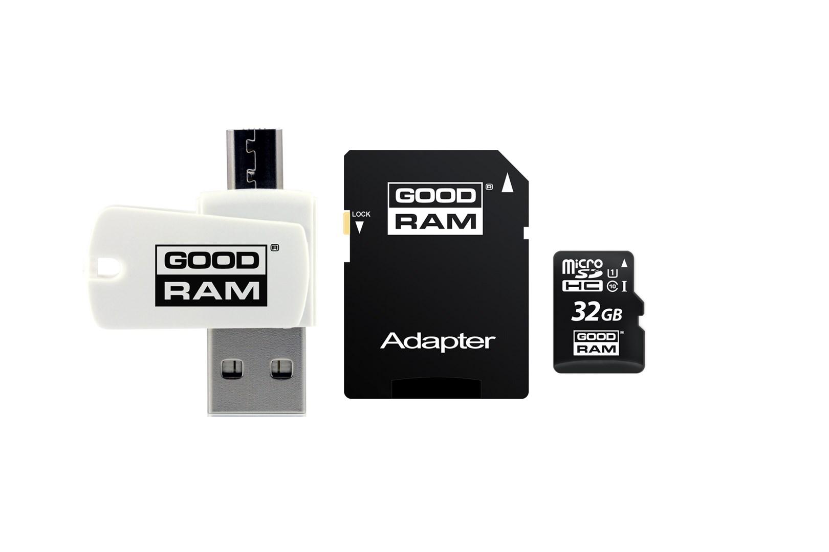 Hukommelseskort microSDHC 32 GB - Goodram Class 10 UHS-I med adaptere billede