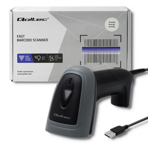 Stregkodescanner med USB - Qoltec 50863, kablet QR & stregkode