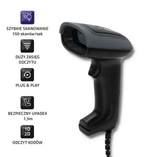 Stregkodescanner med USB - Qoltec 50863, kablet QR & stregkode
