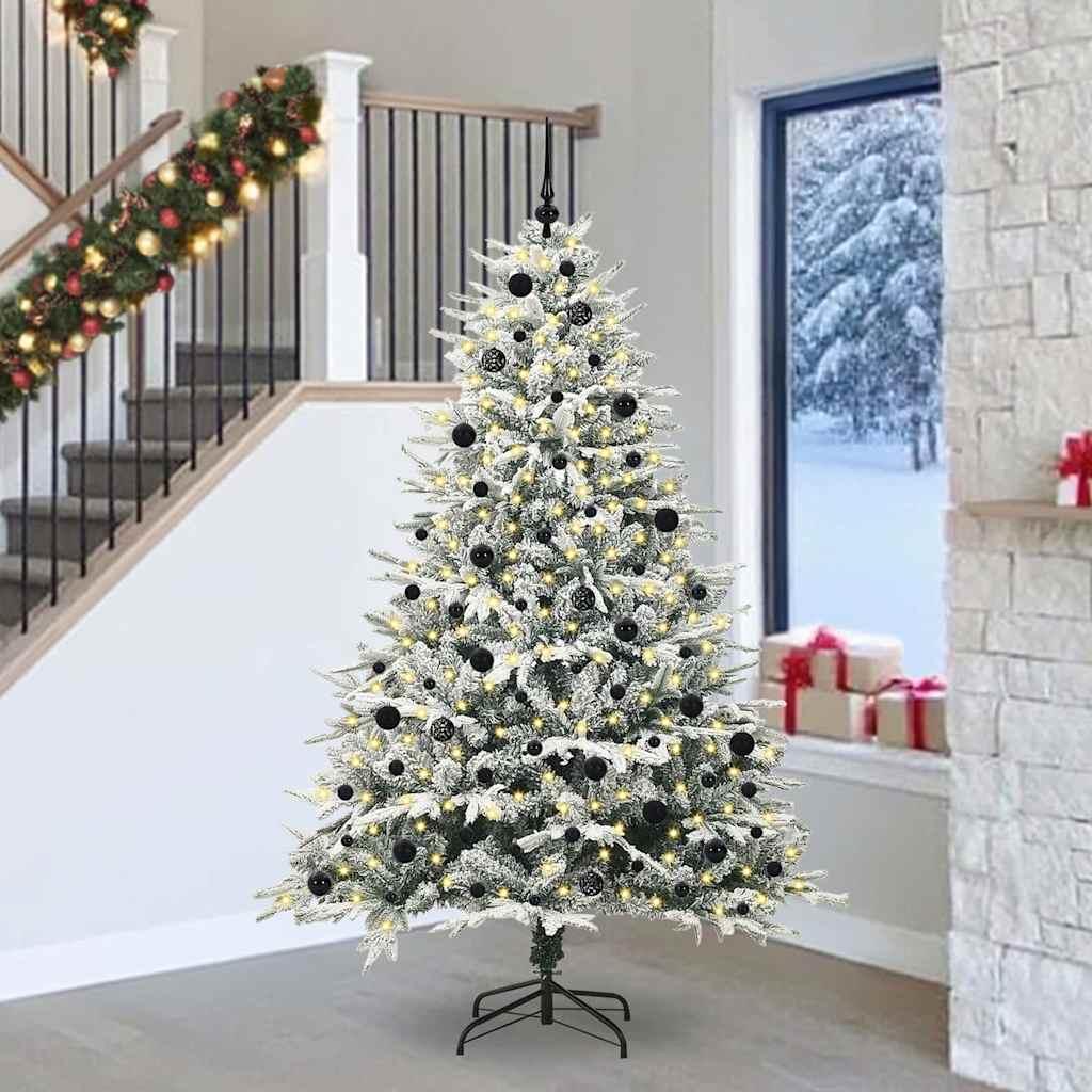 Kunstigt præ-dekoreret juletræ med LED-lys og kuglesæt grøn 240 cm