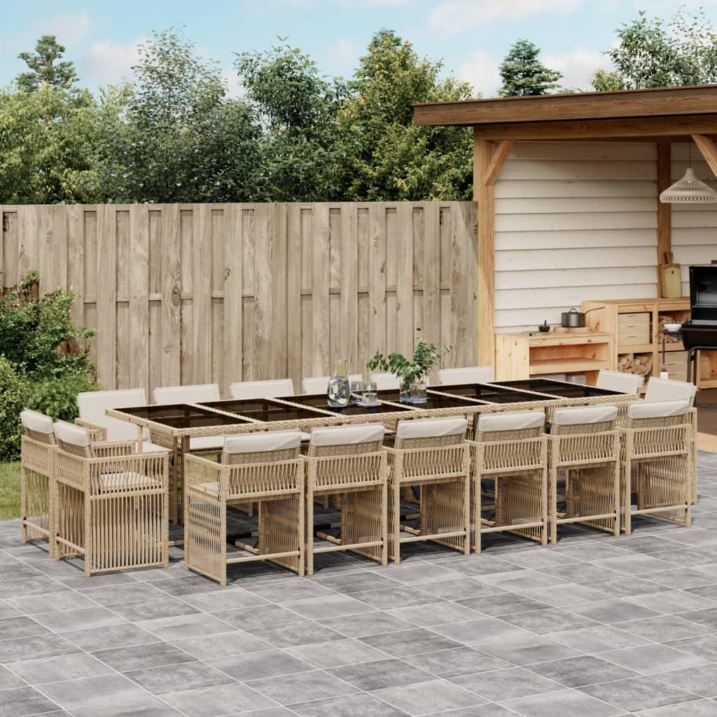 Spisebordssæt til haven 17 dele med hynder polyrattan beige