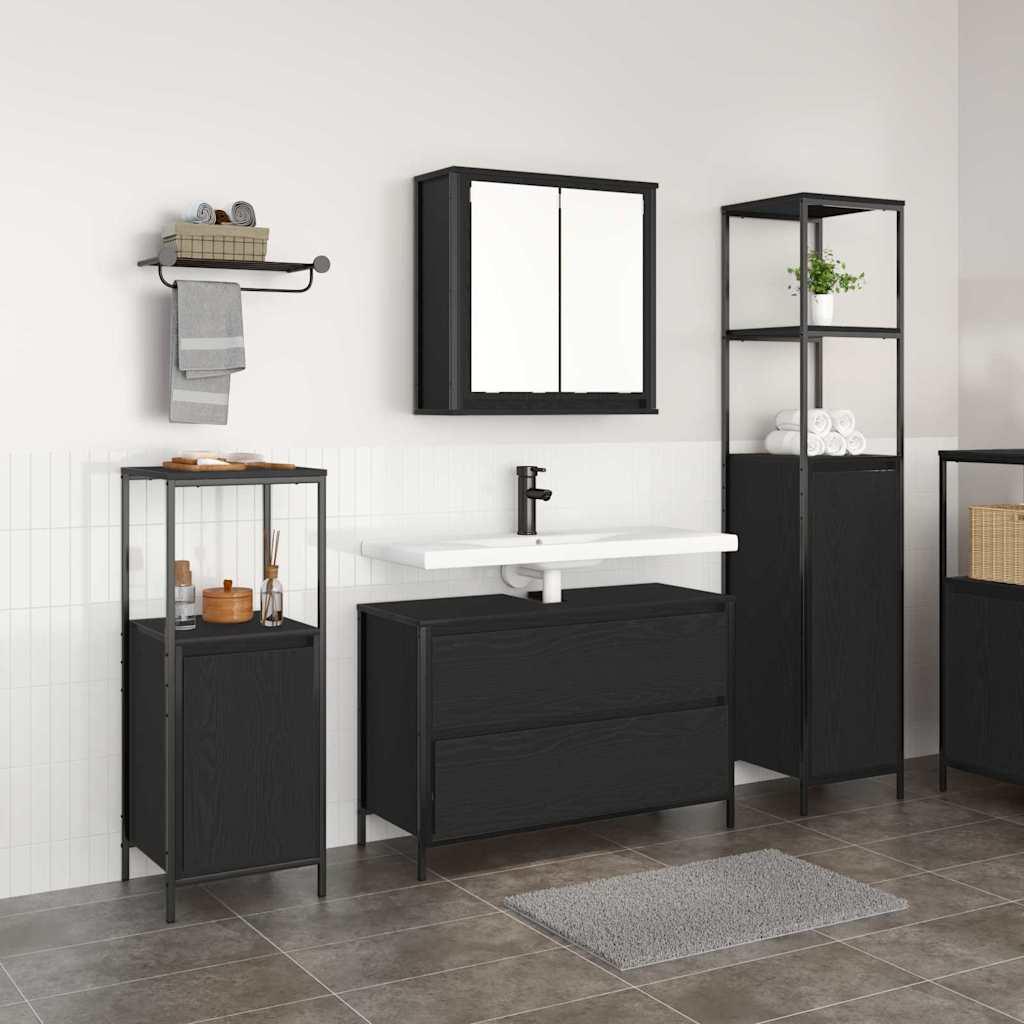 Badeværelsesmøbel sæt med hylde 3 stk Sort eg 90 x 34.5 x 60 cm