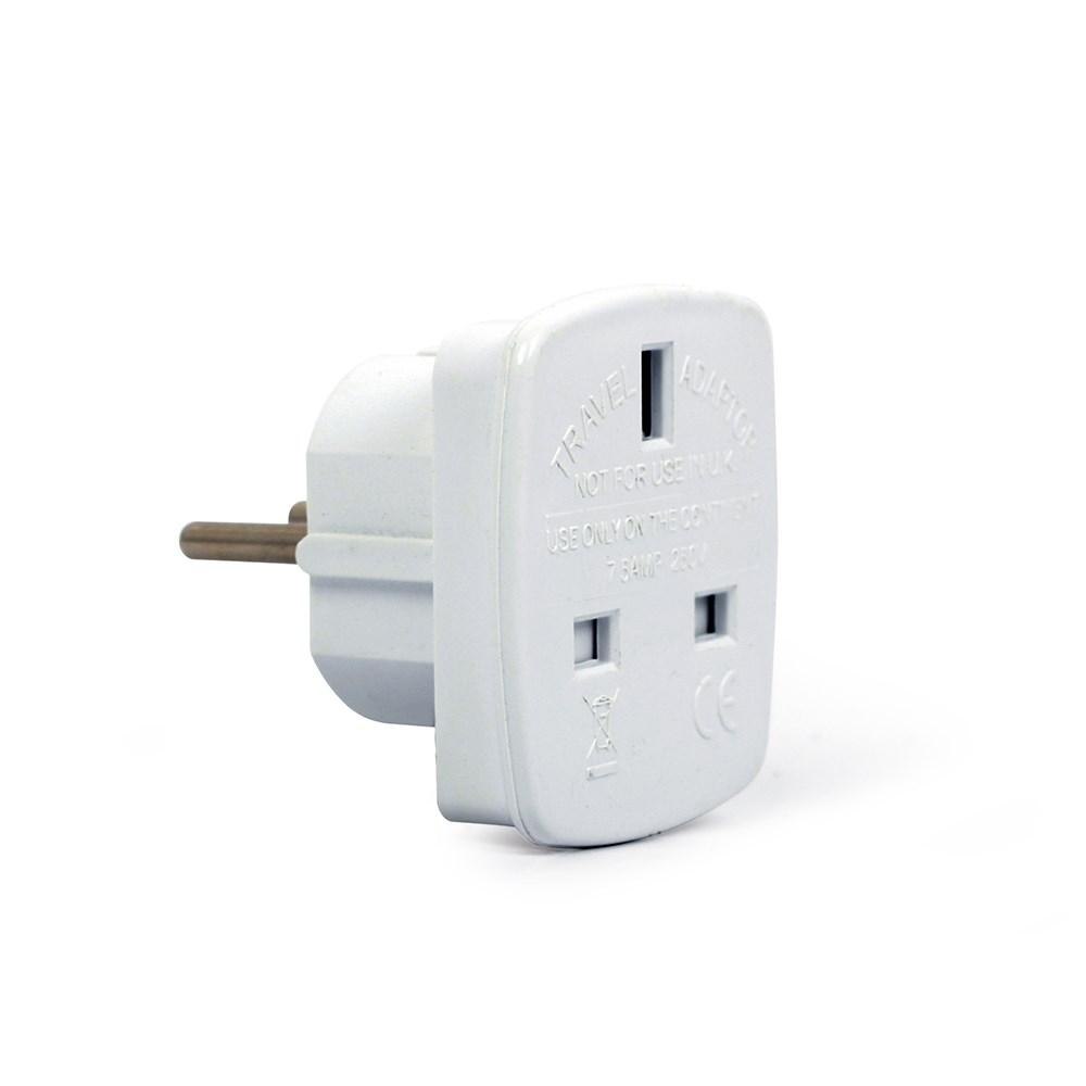 Rejseadapter Type G (UK) til Type F – Gembird, hvid billede