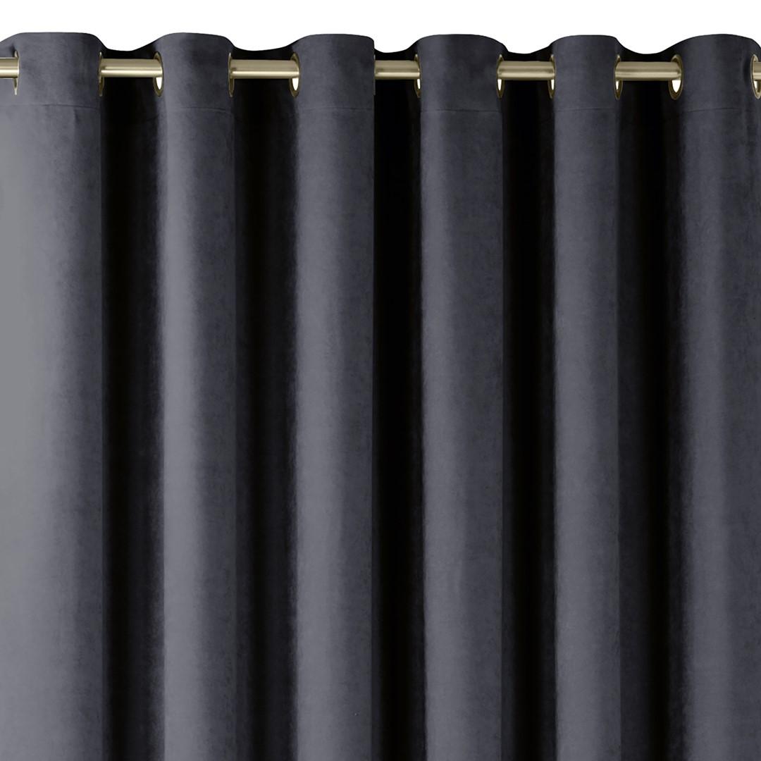 Mørklægningsgardin HOMEDE MILANA grafit, 560 × 245 cm, klassisk med guldmetal-øskner