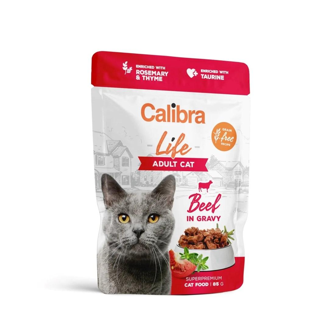 Vådfoder til kat – Calibra Life Adult, oksekød i sovs, 85 g