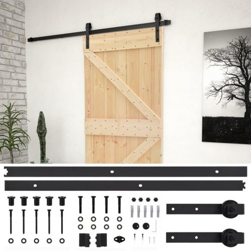 Skydedør med monteringssæt 90x210 cm massivt fyrretræ