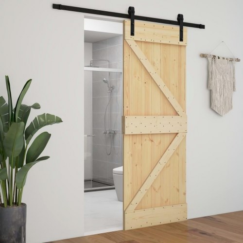 Skydedør med monteringssæt 90x210 cm massivt fyrretræ