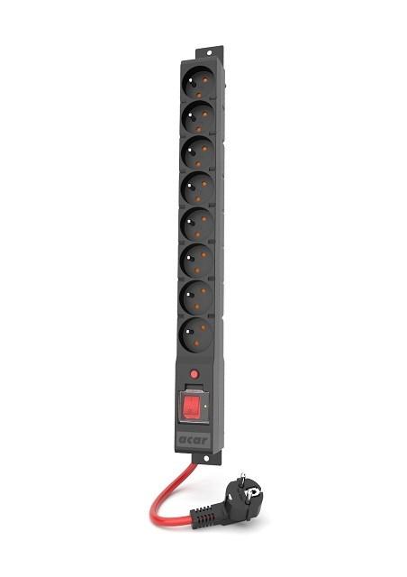 Stikdåse med 8 udtag Acar S8, 10 m, sort, 230 V