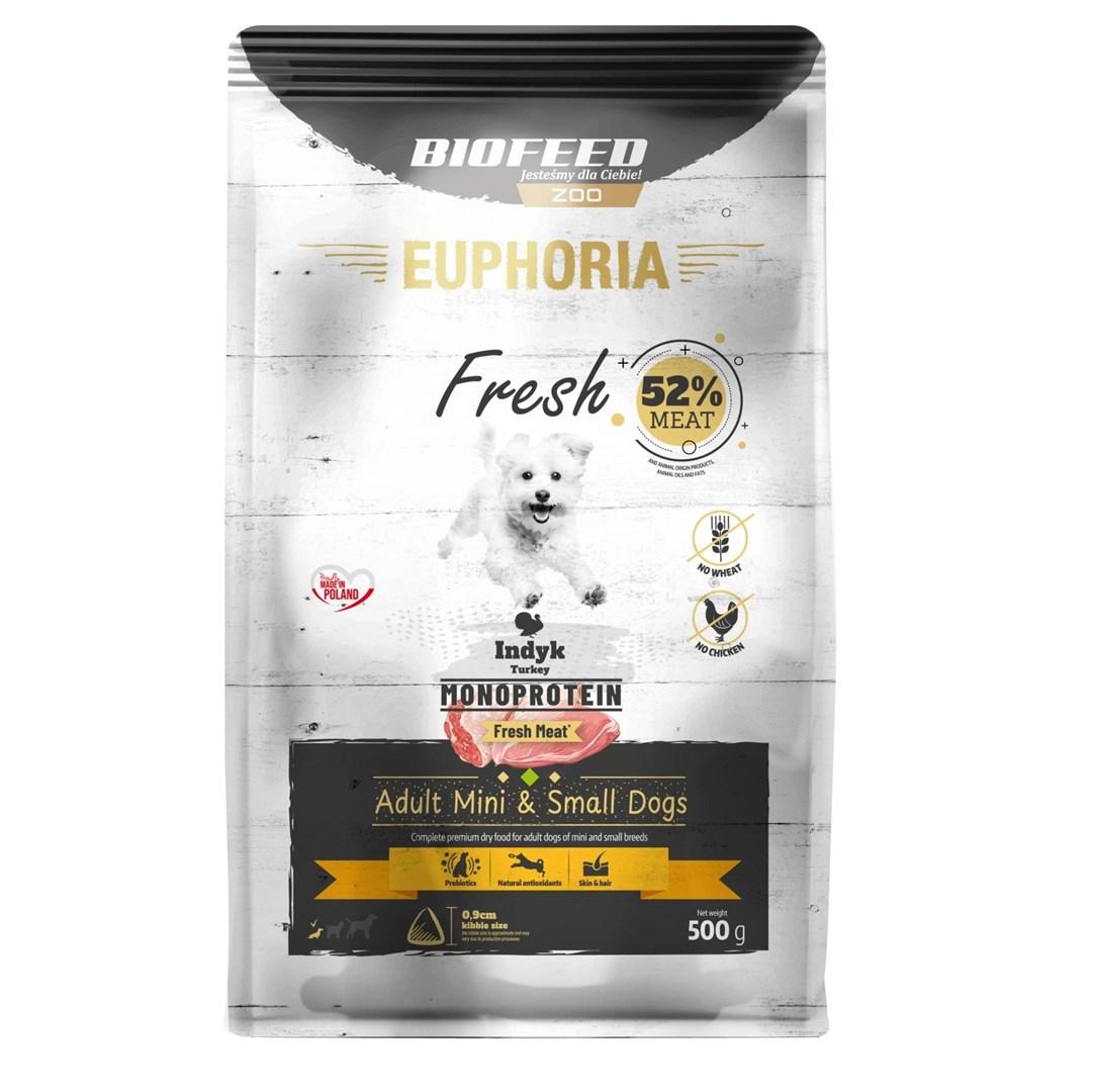 Hundefoder BIOFEED Euphoria Fresh Adult Monoprotein Kalkun XS/S – tørfoder 500 g