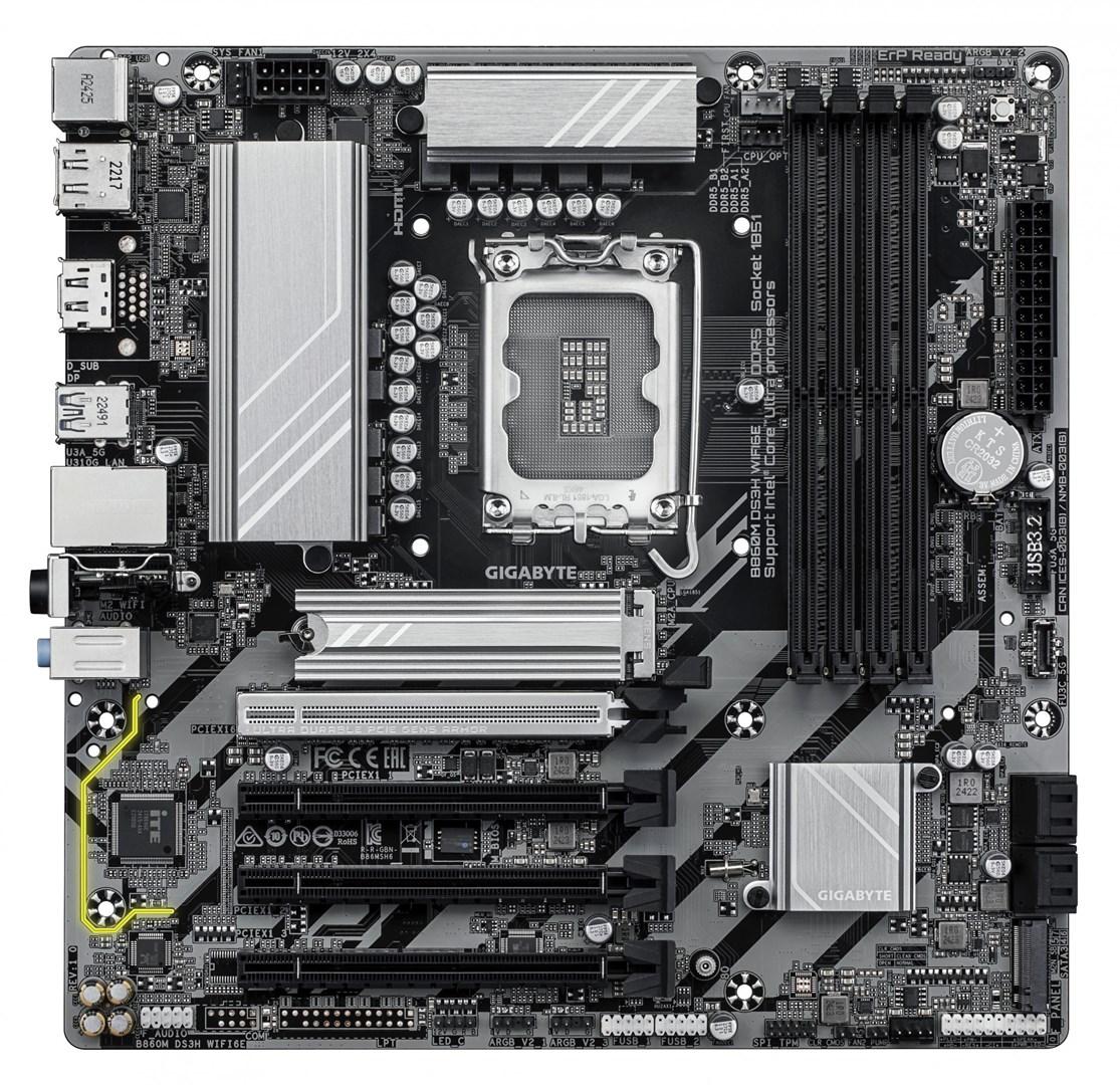 Bundkort Gigabyte B860M DS3H WIFI6E – LGA1851, DDR5 op til 9.066 MHz, PCIe 5.0 M.2, 2,5 GbE, Wi‑Fi 6E billede