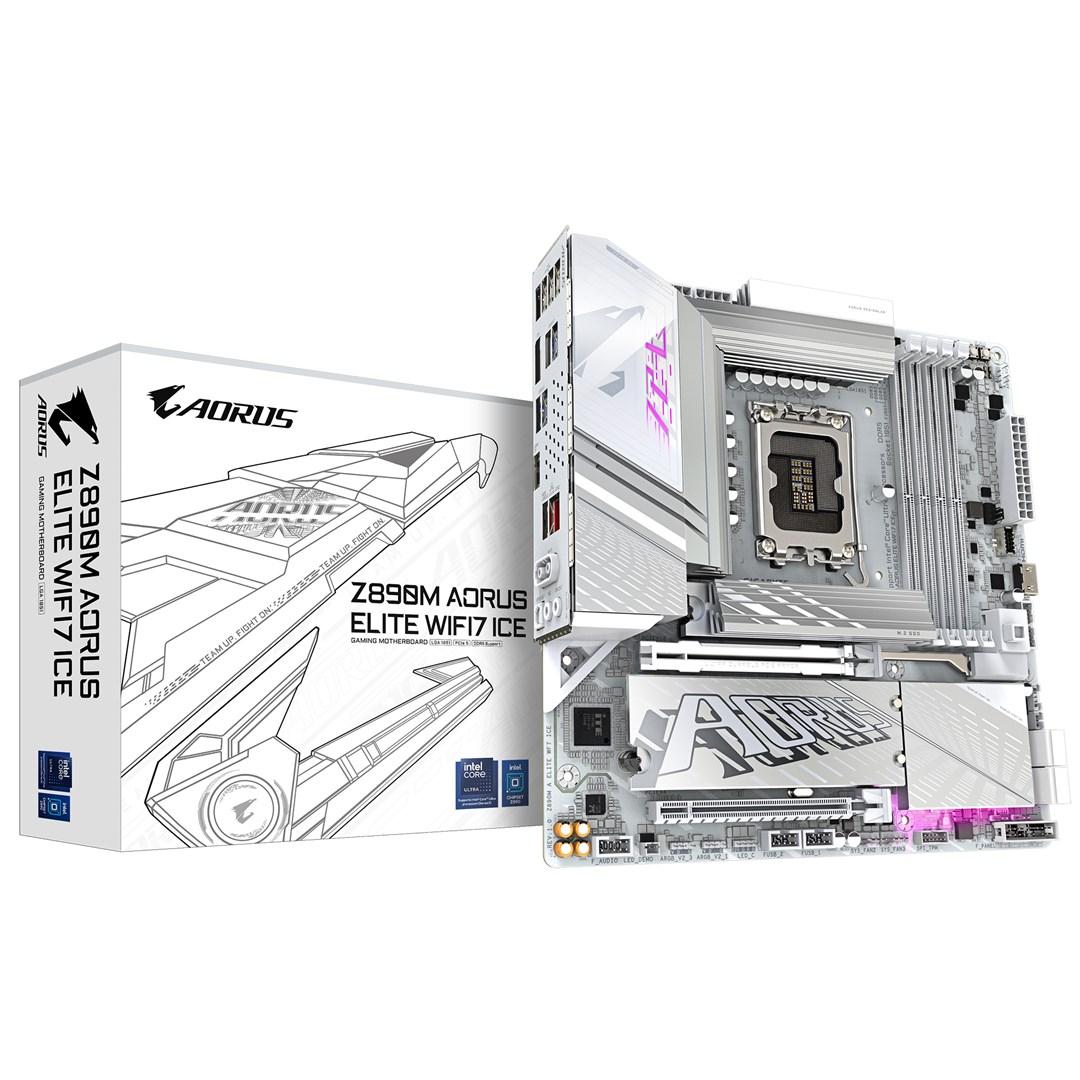 Bundkort Gigabyte Z890M Aorus Elite WiFi 7 Ice - LGA1851, DDR5, PCIe 5.0, USB4 billede
