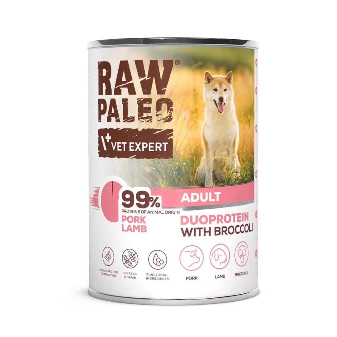 Hundefoder vådfoder VetExpert RAW PALEO Duoprotein Svinekød & Lam Adult 400 g