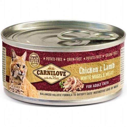 Vådfoder til kat - CARNILOVE Kylling & Lam, White Muscle Meat, 100 g