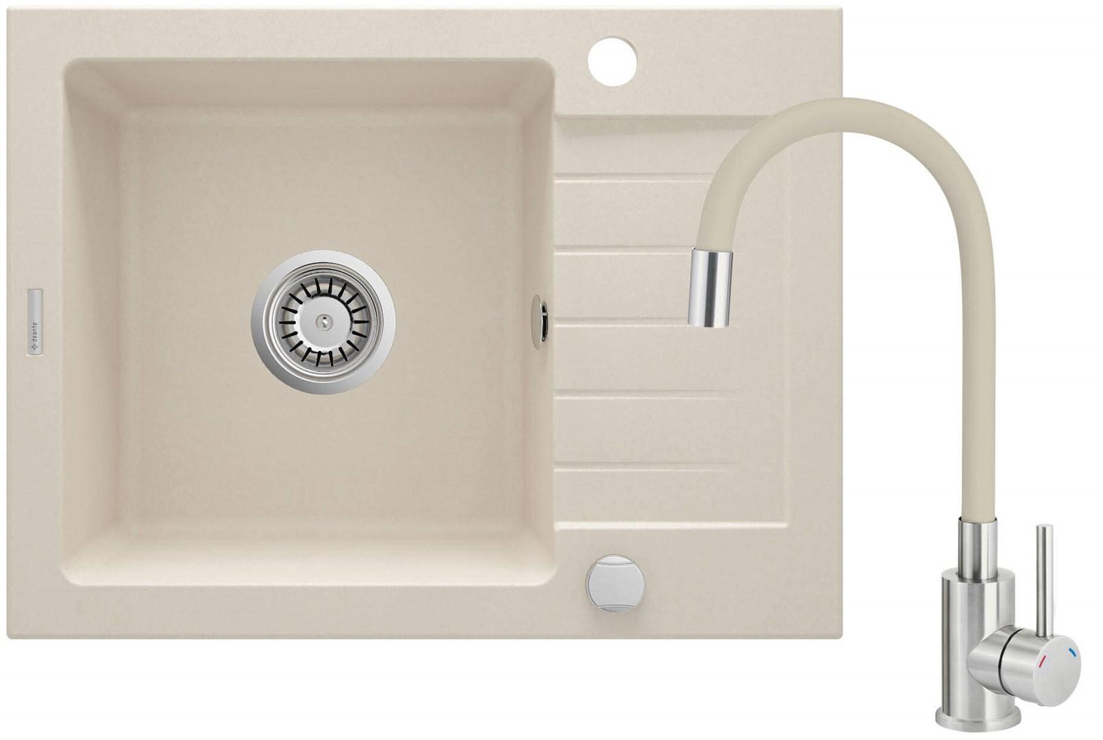 Køkkenvask i granit med armatur, 1 kumme med afdrypningsfelt – deante