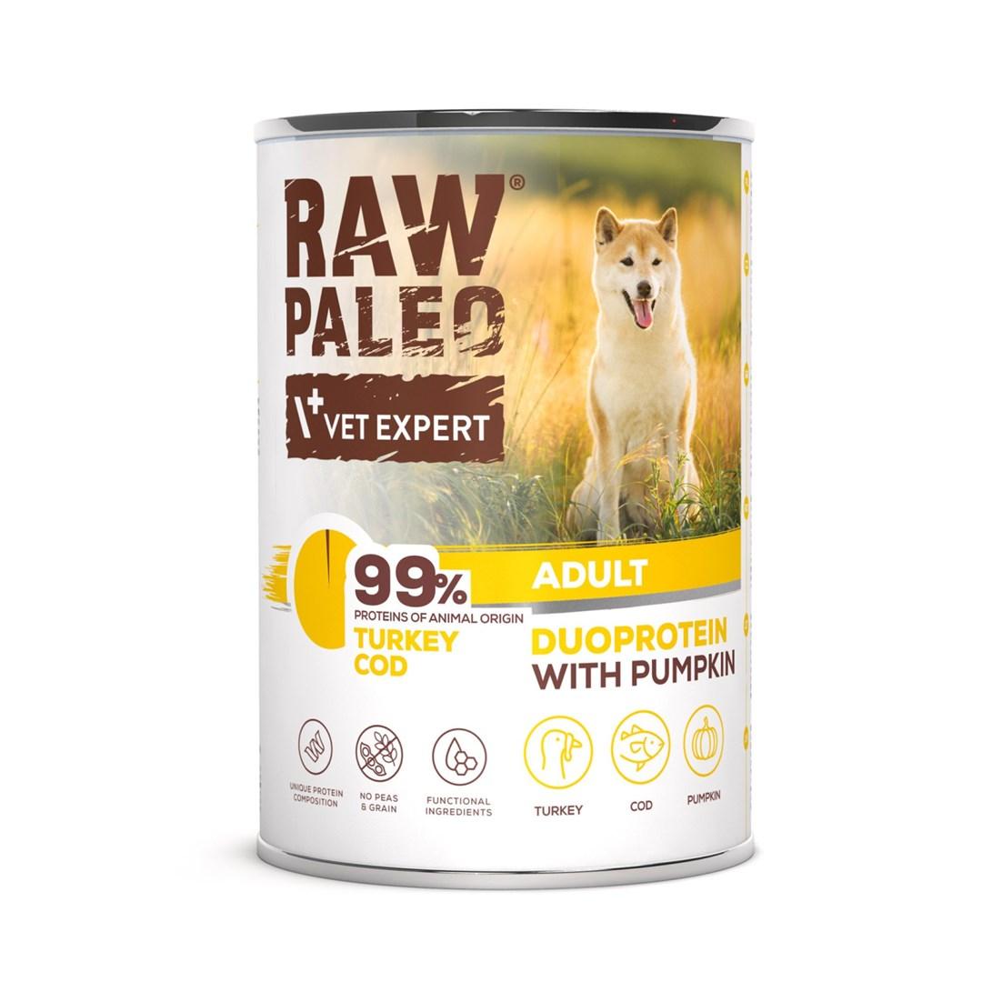Hundefoder vådfoder – VetExpert RAW PALEO Duoprotein Kalkun & Torsk Adult 400 g