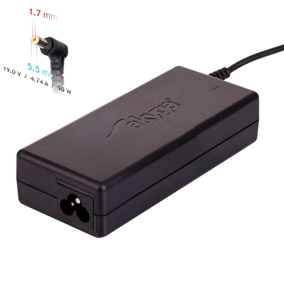 Strømforsyning til bærbar - Akyga 90 W, 19 V, 5,5 × 1,7 mm, sort billede