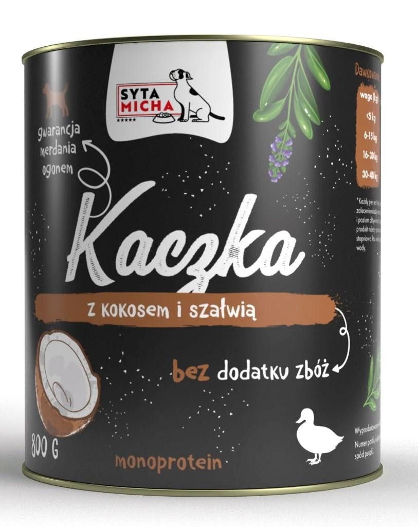 Hundefoder vådfoder – SYTA MICHA and med and, kokos og salvie 800 g